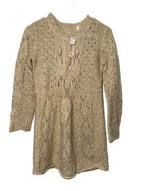 KENJI Alpaca Wool Blend Open Knit Sweater Dress M Beige 3 Button